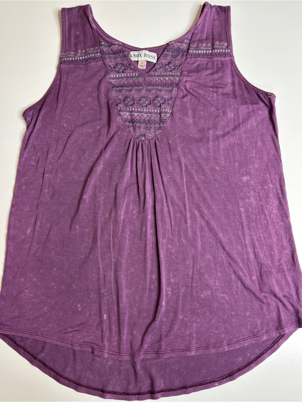 Knox Rose Purple Boho Embroidered Flowy Tank Top Festival L